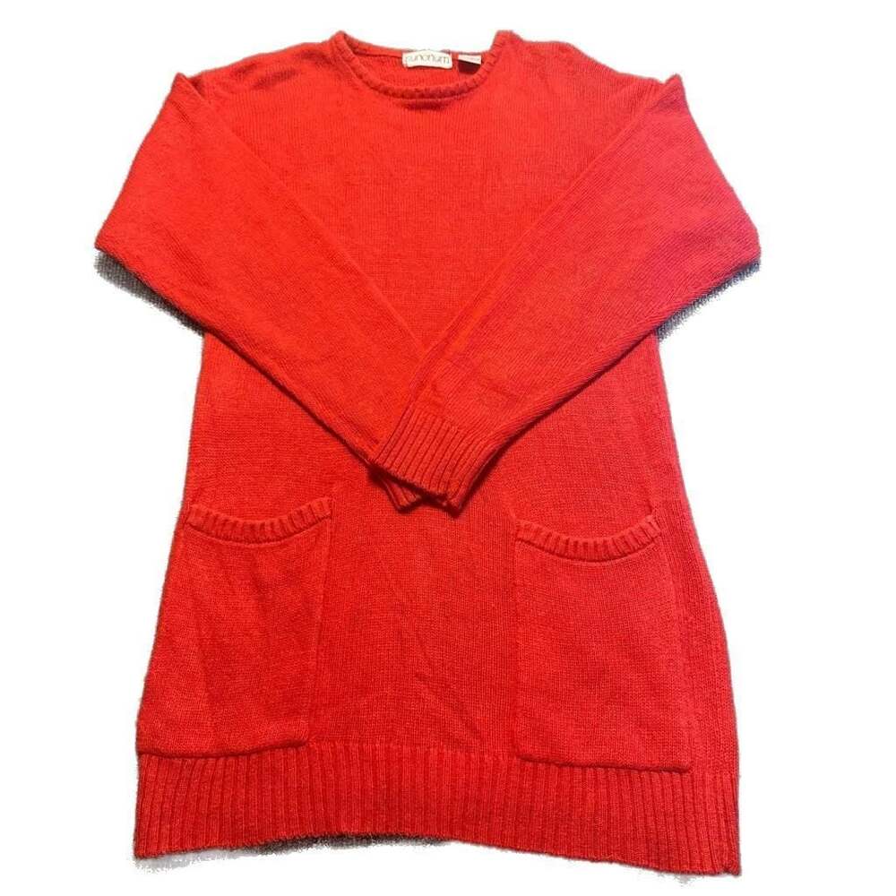Vintage Red Silk Angora Rabbit Hair Knit Tunic Sweater Dress with Pockets Sz M